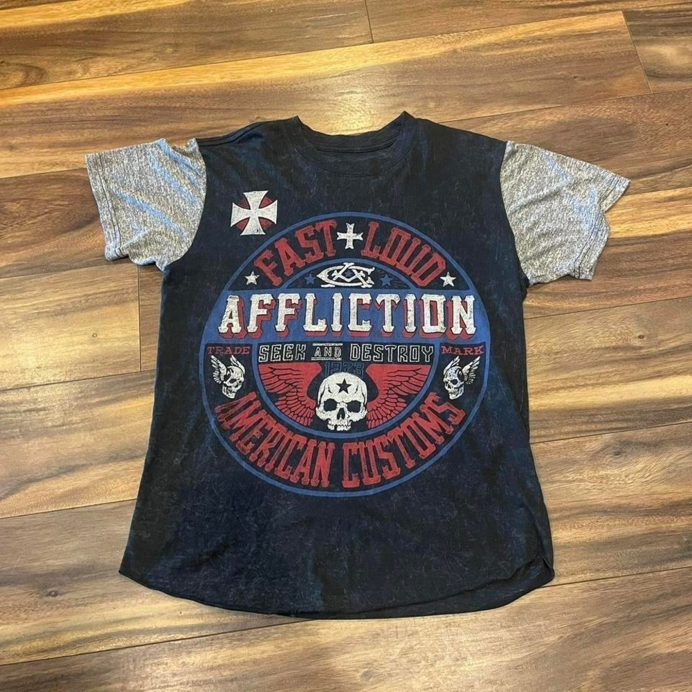 Black and grey Affliction shirt